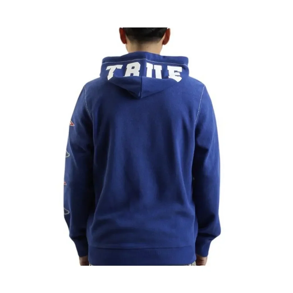 True Religion Hoodie Mens Large Blue Reverse Terry Zip Up Sweatshirt NWT